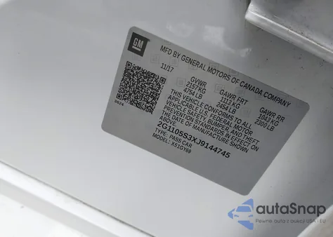 2018 Chevrolet Impala 1Lt z USA, uszkodzony, nr VIN 2G1105S3XJ9144745